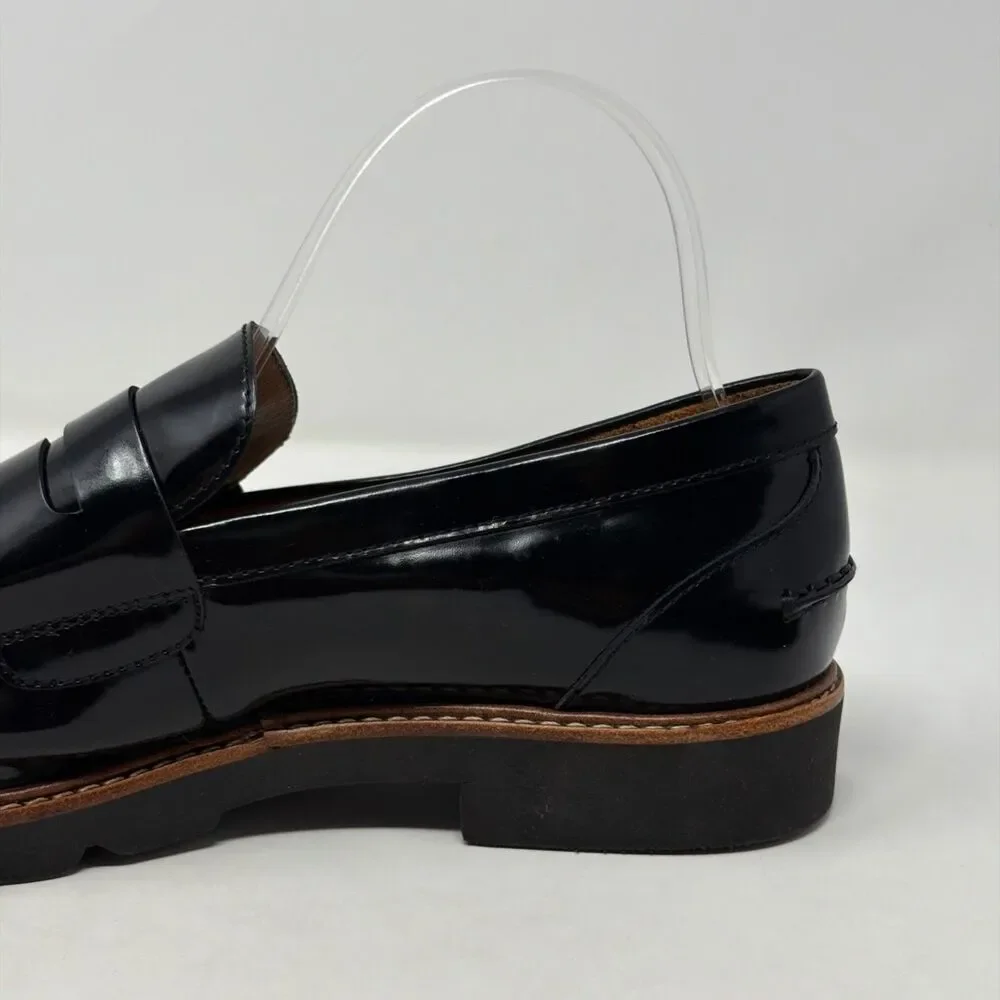 Coach Penny Loafers Womens 10 Black Leather Lug Sole AUTH Made In Spain